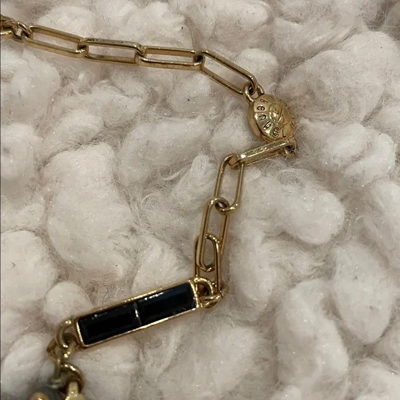 HENRI BENDEL 36 in Black Stone Grey Bead Toggle to Double Necklace w HB Bag EUC
